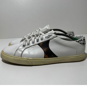 Celine Triomphe TR01L Sneaker White Leather Leopard Animal Print 9 Quiet‎ Luxury